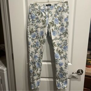 Nine West Womens White Mid Rise Floral Cigarette Skinny Ankle Jeans Size…